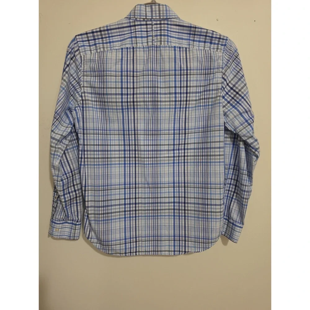 Banana Republic Shirt Mens M Blue Gray Plaid Grant Slim Fit Luxe Stretch Poplin